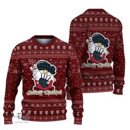 Scottish MacThomas Modern Clan Christmas Family Tartan Ugly Sweater with Funny Gnome Playing Bagpipes Scottish Plaid Tartan Plaid - ScotsTee - scotstee.com