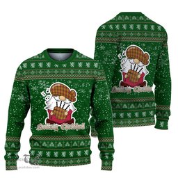 Scottish MacMillan Dress Clan Christmas Family Tartan Ugly Sweater with Funny Gnome Playing Bagpipes Scottish Plaid Tartan Plaid - ScotsTee - scotstee.com