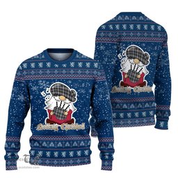 Scottish MacLean Black and White Clan Christmas Family Tartan Ugly Sweater with Funny Gnome Playing Bagpipes Scottish Plaid Tartan Plaid - ScotsTee - scotstee.com
