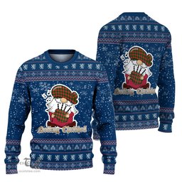 Scottish Pollock Modern Clan Christmas Family Tartan Ugly Sweater with Funny Gnome Playing Bagpipes Scottish Plaid Tartan Plaid - ScotsTee - scotstee.com