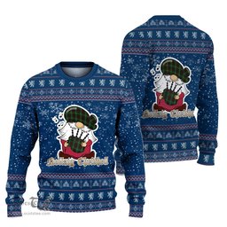 Scottish Martin Clan Christmas Family Tartan Ugly Sweater with Funny Gnome Playing Bagpipes Scottish Plaid Tartan Plaid - ScotsTee - scotstee.com