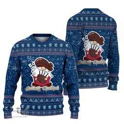 Scottish MacKinnon Clan Christmas Family Tartan Ugly Sweater with Funny Gnome Playing Bagpipes Scottish Plaid Tartan Plaid - ScotsTee - scotstee.com