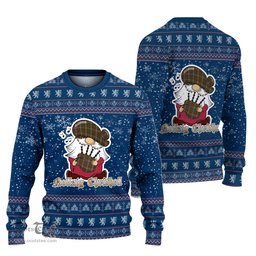Scottish Seton Hunting Clan Christmas Family Tartan Ugly Sweater with Funny Gnome Playing Bagpipes Scottish Plaid Tartan Plaid - ScotsTee - scotstee.com