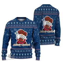 Scottish Somerville Modern Clan Christmas Family Tartan Ugly Sweater with Funny Gnome Playing Bagpipes Scottish Plaid Tartan Plaid - ScotsTee - scotstee.com