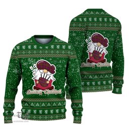Scottish Wright Clan Christmas Family Tartan Ugly Sweater with Funny Gnome Playing Bagpipes Scottish Plaid Tartan Plaid - ScotsTee - scotstee.com
