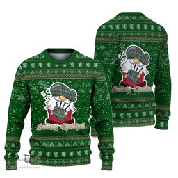 Scottish Walkinshaw Clan Christmas Family Tartan Ugly Sweater with Funny Gnome Playing Bagpipes Scottish Plaid Tartan Plaid - ScotsTee - scotstee.com