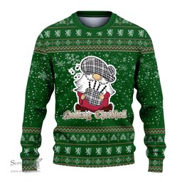 Scottish Scott Black White Clan Christmas Family Tartan Ugly Sweater with Funny Gnome Playing Bagpipes Scottish Plaid Tartan Plaid - ScotsTee - scotstee.com