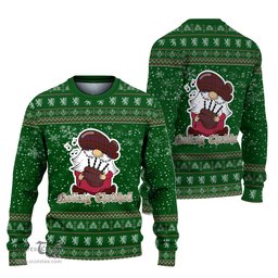 Scottish Ross Clan Christmas Family Tartan Ugly Sweater with Funny Gnome Playing Bagpipes Scottish Plaid Tartan Plaid - ScotsTee - scotstee.com