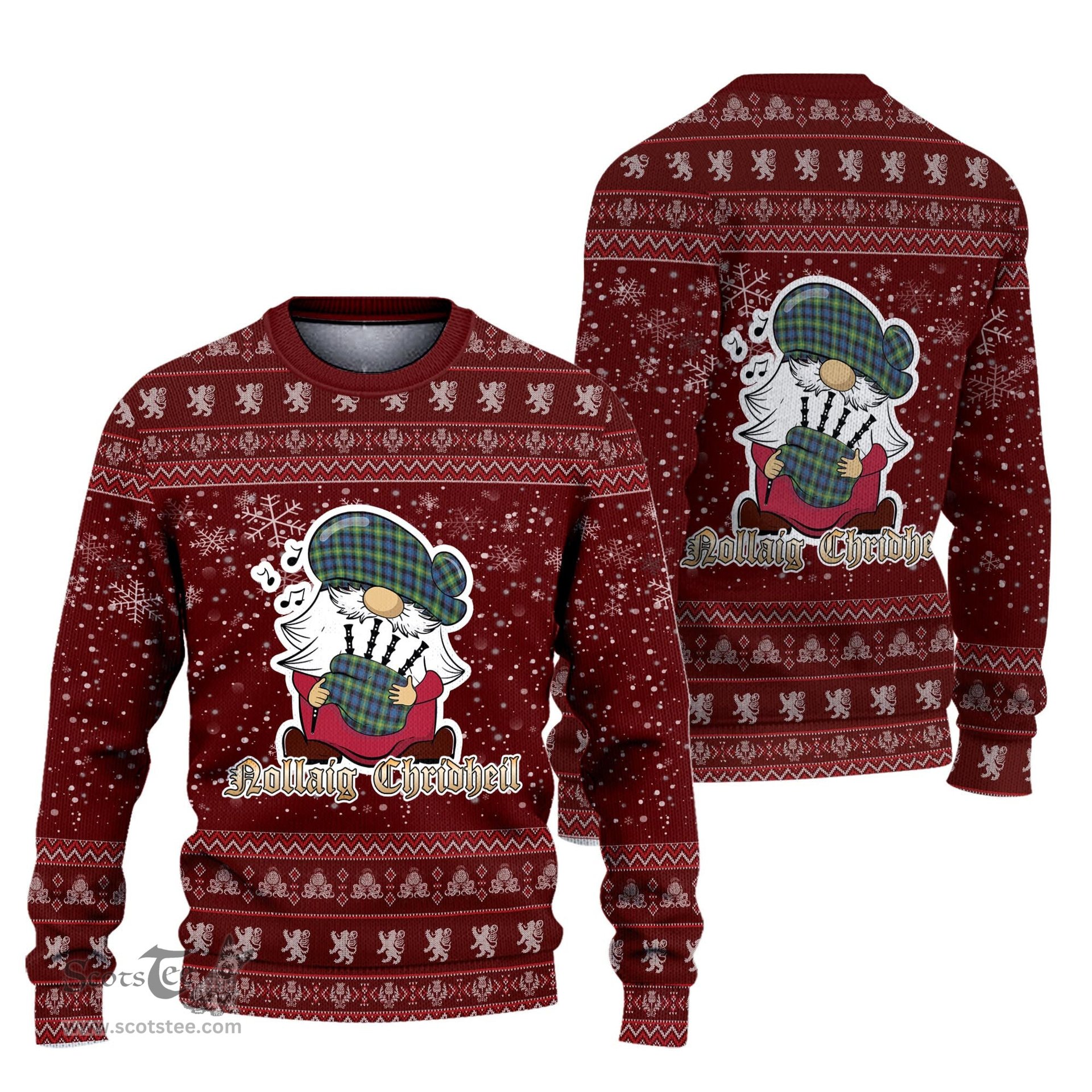 Scottish Watson Ancient Clan Christmas Family Tartan Ugly Sweater with Funny Gnome Playing Bagpipes Scottish Plaid Tartan Plaid - ScotsTee - scotstee.com