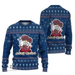 Scottish Warden Clan Christmas Family Tartan Ugly Sweater with Funny Gnome Playing Bagpipes Scottish Plaid Tartan Plaid - ScotsTee - scotstee.com