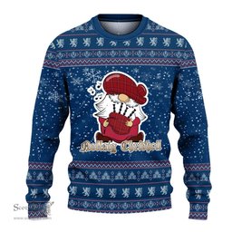 Scottish Rose of Kilravock Clan Christmas Family Tartan Ugly Sweater with Funny Gnome Playing Bagpipes Scottish Plaid Tartan Plaid - ScotsTee - scotstee.com