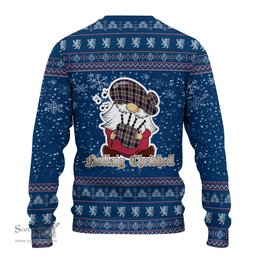 Scottish Stewart Navy Clan Christmas Family Tartan Ugly Sweater with Funny Gnome Playing Bagpipes Scottish Plaid Tartan Plaid - ScotsTee - scotstee.com