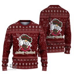 Scottish Somerville Clan Christmas Family Tartan Ugly Sweater with Funny Gnome Playing Bagpipes Scottish Plaid Tartan Plaid - ScotsTee - scotstee.com