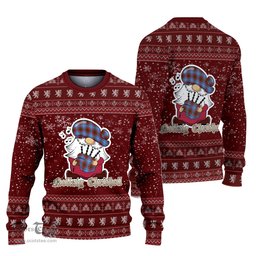 Scottish Trotter Clan Christmas Family Tartan Ugly Sweater with Funny Gnome Playing Bagpipes Scottish Plaid Tartan Plaid - ScotsTee - scotstee.com