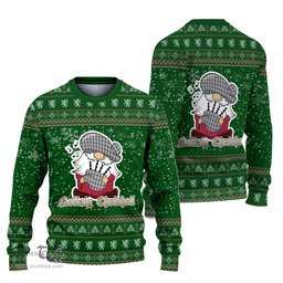 Scottish Wallace Dress Clan Christmas Family Tartan Ugly Sweater with Funny Gnome Playing Bagpipes Scottish Plaid Tartan Plaid - ScotsTee - scotstee.com