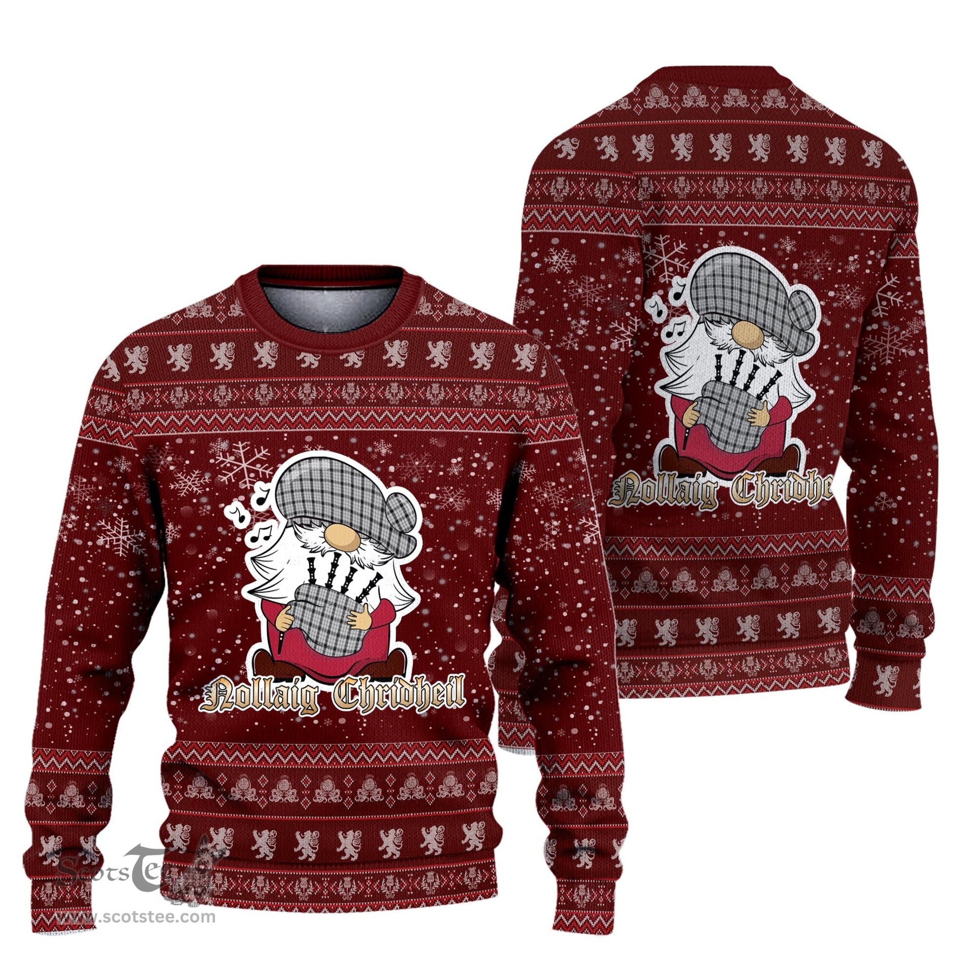 Scottish Wallace Dress Clan Christmas Family Tartan Ugly Sweater with Funny Gnome Playing Bagpipes Scottish Plaid Tartan Plaid - ScotsTee - scotstee.com