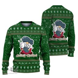 Scottish Weir Ancient Clan Christmas Family Tartan Ugly Sweater with Funny Gnome Playing Bagpipes Scottish Plaid Tartan Plaid - ScotsTee - scotstee.com