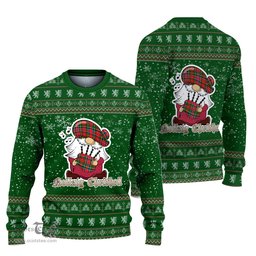 Scottish Stewart Royal Clan Christmas Family Tartan Ugly Sweater with Funny Gnome Playing Bagpipes Scottish Plaid Tartan Plaid - ScotsTee - scotstee.com