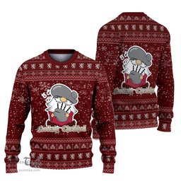Scottish Shepherd Clan Christmas Family Tartan Ugly Sweater with Funny Gnome Playing Bagpipes Scottish Plaid Tartan Plaid - ScotsTee - scotstee.com
