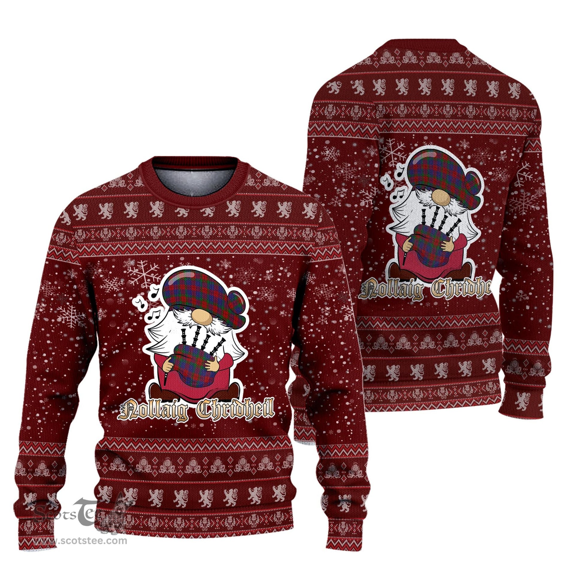 Scottish Skene of Cromar Clan Christmas Family Tartan Ugly Sweater with Funny Gnome Playing Bagpipes Scottish Plaid Tartan Plaid - ScotsTee - scotstee.com