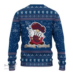Scottish Wishart Dress Clan Christmas Family Tartan Ugly Sweater with Funny Gnome Playing Bagpipes Scottish Plaid Tartan Plaid - ScotsTee - scotstee.com