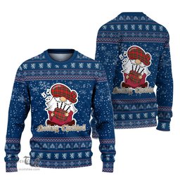 Scottish Spens Modern Clan Christmas Family Tartan Ugly Sweater with Funny Gnome Playing Bagpipes Scottish Plaid Tartan Plaid - ScotsTee - scotstee.com