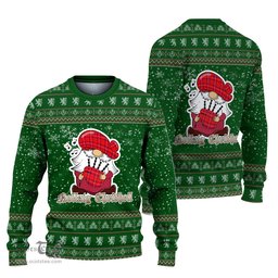 Scottish Rose Modern Clan Christmas Family Tartan Ugly Sweater with Funny Gnome Playing Bagpipes Scottish Plaid Tartan Plaid - ScotsTee - scotstee.com