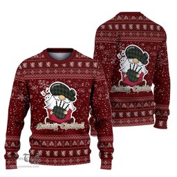 Scottish Sackett Clan Christmas Family Tartan Ugly Sweater with Funny Gnome Playing Bagpipes Scottish Plaid Tartan Plaid - ScotsTee - scotstee.com