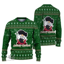 Scottish Urquhart Modern Clan Christmas Family Tartan Ugly Sweater with Funny Gnome Playing Bagpipes Scottish Plaid Tartan Plaid - ScotsTee - scotstee.com