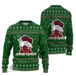 Scottish Wotherspoon Clan Christmas Family Tartan Ugly Sweater with Funny Gnome Playing Bagpipes Scottish Plaid Tartan Plaid - ScotsTee - scotstee.com