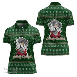 Scottish Douglas Grey Modern Clan Christmas Family Tartan Polo Shirt with Funny Gnome Playing Bagpipes Scottish Plaid Tartan Plaid - ScotsTee - scotstee.com