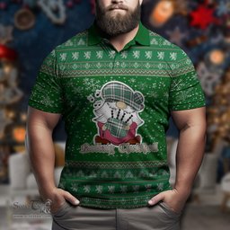 Scottish Cape Breton Island Canada Clan Christmas Family Tartan Polo Shirt with Funny Gnome Playing Bagpipes Scottish Plaid Tartan Plaid - ScotsTee - scotstee.com