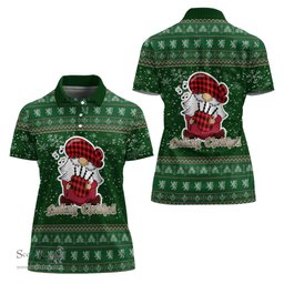 Scottish Cunningham Modern Clan Christmas Family Tartan Polo Shirt with Funny Gnome Playing Bagpipes Scottish Plaid Tartan Plaid - ScotsTee - scotstee.com