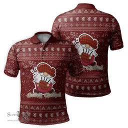 Scottish Dunbar Modern Clan Christmas Family Tartan Polo Shirt with Funny Gnome Playing Bagpipes Scottish Plaid Tartan Plaid - ScotsTee - scotstee.com