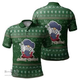 Scottish Cian Clan Christmas Family Tartan Polo Shirt with Funny Gnome Playing Bagpipes Scottish Plaid Tartan Plaid - ScotsTee - scotstee.com