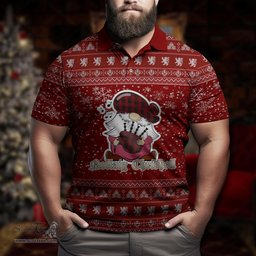 Scottish Cameron Black and Red Clan Christmas Family Tartan Polo Shirt with Funny Gnome Playing Bagpipes Scottish Plaid Tartan Plaid - ScotsTee - scotstee.com