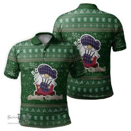 Scottish Dunlop Modern Clan Christmas Family Tartan Polo Shirt with Funny Gnome Playing Bagpipes Scottish Plaid Tartan Plaid - ScotsTee - scotstee.com