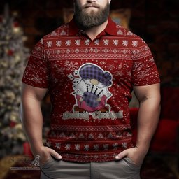 Scottish Dunlop Modern Clan Christmas Family Tartan Polo Shirt with Funny Gnome Playing Bagpipes Scottish Plaid Tartan Plaid - ScotsTee - scotstee.com