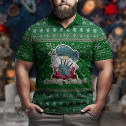 Scottish Hamilton Hunting Ancient Clan Christmas Family Tartan Polo Shirt with Funny Gnome Playing Bagpipes Scottish Plaid Tartan Plaid - ScotsTee - scotstee.com