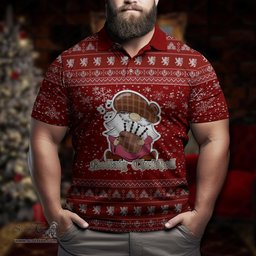 Scottish Down County Ireland Clan Christmas Family Tartan Polo Shirt with Funny Gnome Playing Bagpipes Scottish Plaid Tartan Plaid - ScotsTee - scotstee.com