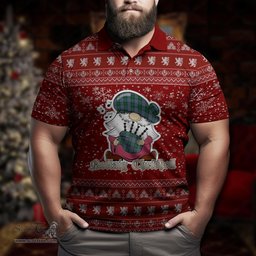 Scottish Hughes Clan Christmas Family Tartan Polo Shirt with Funny Gnome Playing Bagpipes Scottish Plaid Tartan Plaid - ScotsTee - scotstee.com