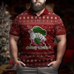 Scottish Kincaid Modern Clan Christmas Family Tartan Polo Shirt with Funny Gnome Playing Bagpipes Scottish Plaid Tartan Plaid - ScotsTee - scotstee.com