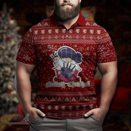 Scottish Kinnaird Clan Christmas Family Tartan Polo Shirt with Funny Gnome Playing Bagpipes Scottish Plaid Tartan Plaid - ScotsTee - scotstee.com