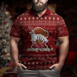 Scottish Lennox Modern Clan Christmas Family Tartan Polo Shirt with Funny Gnome Playing Bagpipes Scottish Plaid Tartan Plaid - ScotsTee - scotstee.com