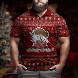 Scottish Hay Ancient Clan Christmas Family Tartan Polo Shirt with Funny Gnome Playing Bagpipes Scottish Plaid Tartan Plaid - ScotsTee - scotstee.com