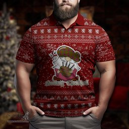 Scottish Kinninmont Clan Christmas Family Tartan Polo Shirt with Funny Gnome Playing Bagpipes Scottish Plaid Tartan Plaid - ScotsTee - scotstee.com