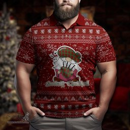 Scottish Lennox Clan Christmas Family Tartan Polo Shirt with Funny Gnome Playing Bagpipes Scottish Plaid Tartan Plaid - ScotsTee - scotstee.com