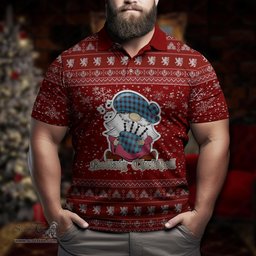 Scottish Home Ancient Clan Christmas Family Tartan Polo Shirt with Funny Gnome Playing Bagpipes Scottish Plaid Tartan Plaid - ScotsTee - scotstee.com