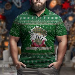Scottish MacMillan Old Ancient Clan Christmas Family Tartan Polo Shirt with Funny Gnome Playing Bagpipes Scottish Plaid Tartan Plaid - ScotsTee - scotstee.com
