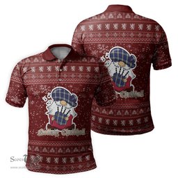 Scottish Sinclair Dress Clan Christmas Family Tartan Polo Shirt with Funny Gnome Playing Bagpipes Scottish Plaid Tartan Plaid - ScotsTee - scotstee.com